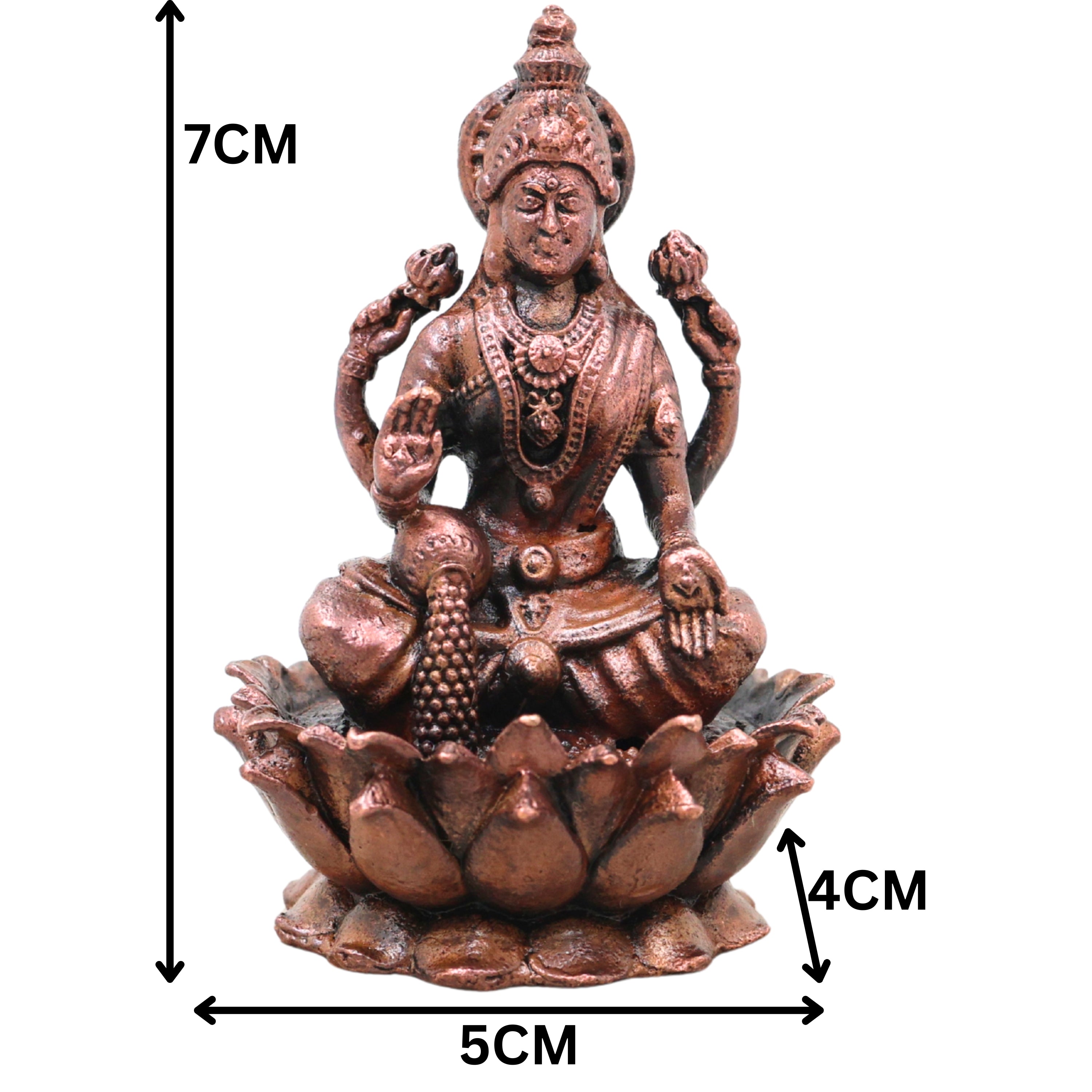 Copper Lakshmi Idol Murti, Mahalakshmi Goddess Statue for Pooja, Home Decor & Spiritual Gifting, Brown, 3 Inch, 1 Piece