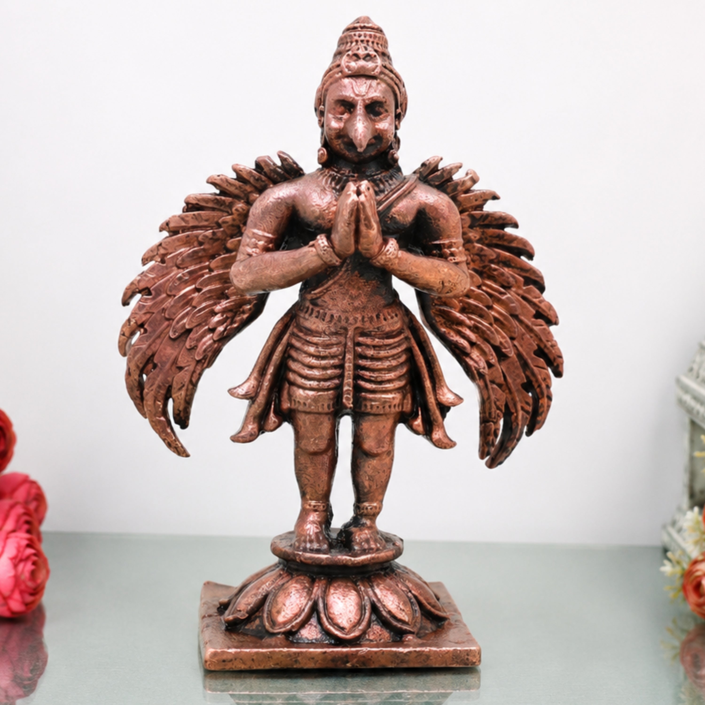 Copper Garuda Dev Idol, Lord Garuda Murti for Pooja, Vastu, Home Decor & Spiritual Gifting, Brown, 3 Inch, 1 Piece