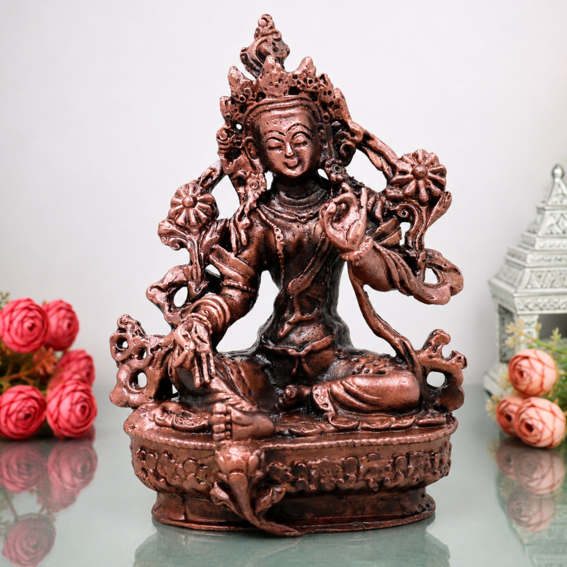 Copper Tara Devi Idol, Maa Tara Mahavidya Murti for Pooja, Home Temple, Vastu & Spiritual Gifting, Brown, 4 Inch, 1 Piece