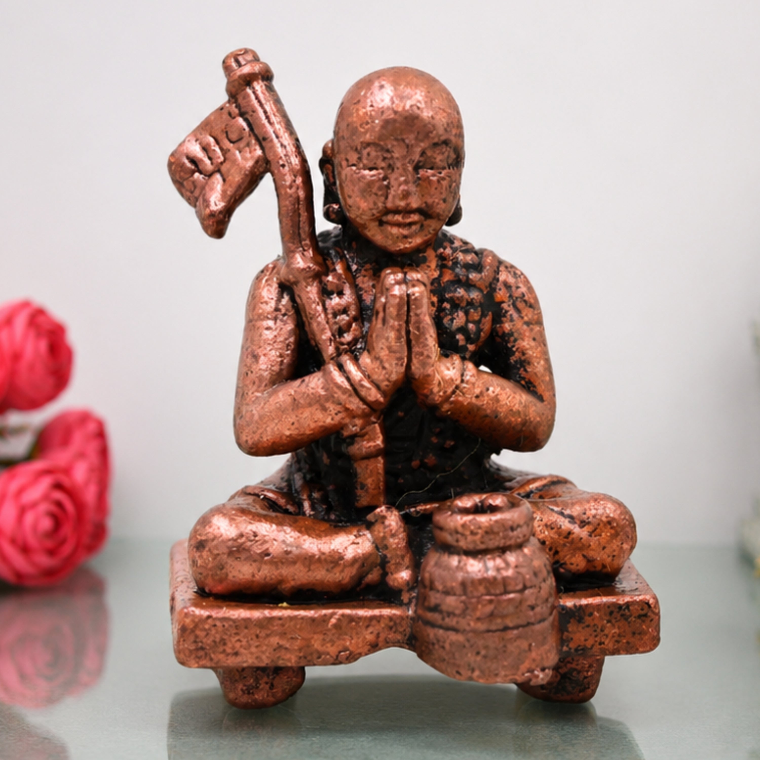 Copper Shree Ramanujacharya Idol, Sri Ramanuja Yatiraja Murti for Pooja, Home Décor & Gifting, Brown, 1 Inch, 1 Piece