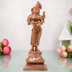 Bronze Deepalakshmi Idol Handcrafted Chola Style Lakshmi Vilakku Lamp for Pooja, Home Decor & Spiritual Gifting, Gold, 6.5 Inch, 1 Piece