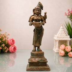 Bronze Deepalakshmi Idol, Traditional Lakshmi Vilakku, Standing Pooja Lamp for Mandir, Temple, Vastu, Home Decor &amp; Spiritual Gifting, Brown, 6.5 Inch, 1 Piece
