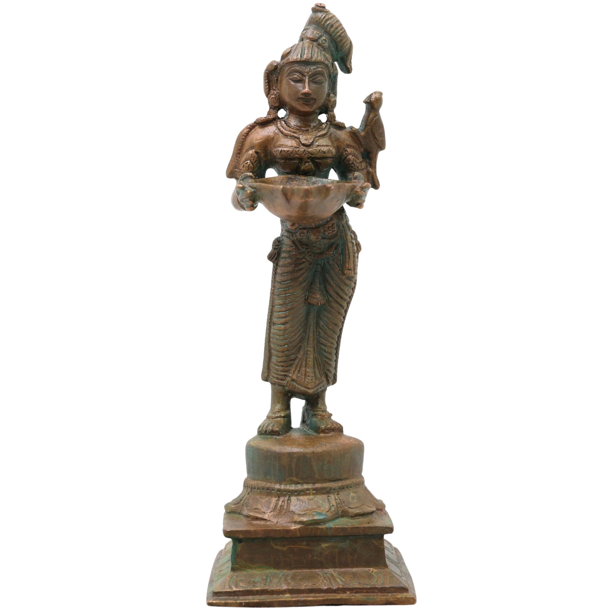 Bronze Deepalakshmi Idol, Traditional Lakshmi Vilakku, Standing Pooja Lamp for Mandir, Temple, Vastu, Home Decor &amp; Spiritual Gifting, Brown, 6.5 Inch, 1 Piece