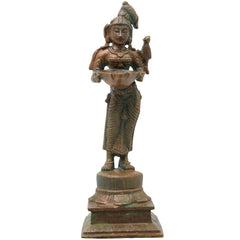Bronze Deepalakshmi Idol, Traditional Lakshmi Vilakku, Standing Pooja Lamp for Mandir, Temple, Vastu, Home Decor &amp; Spiritual Gifting, Brown, 6.5 Inch, 1 Piece