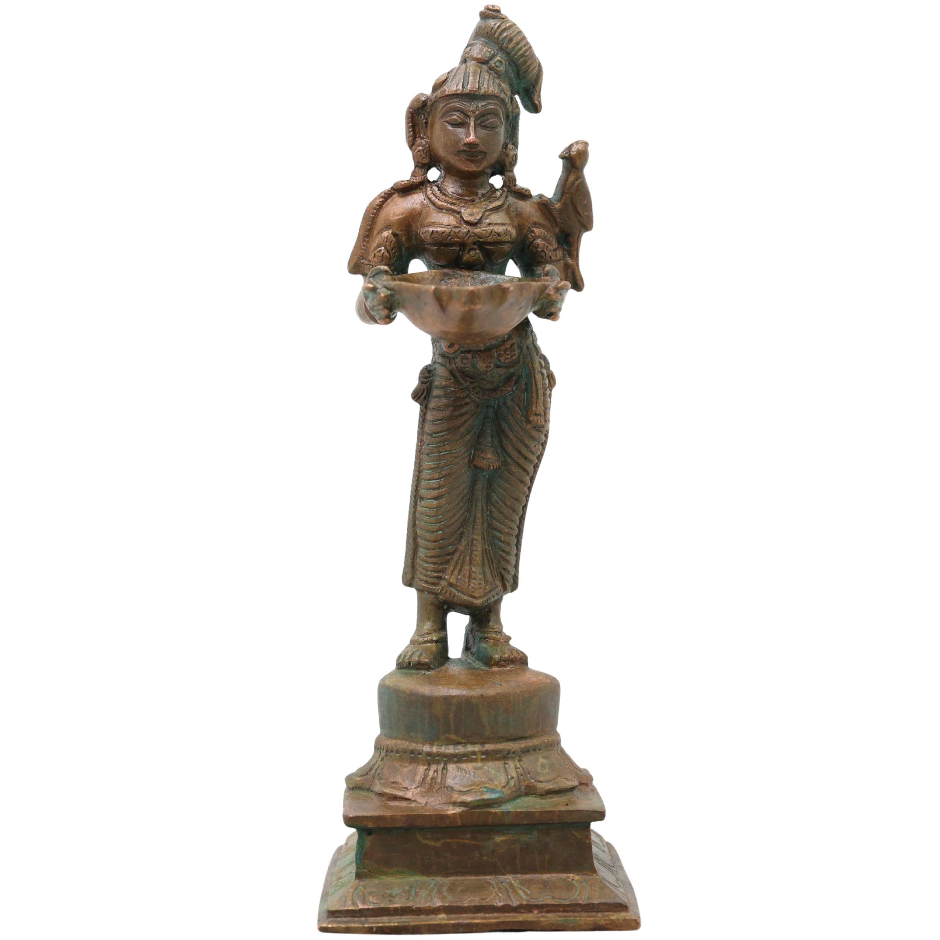 Bronze Deepalakshmi Idol, Traditional Lakshmi Vilakku, Standing Pooja Lamp for Mandir, Temple, Vastu, Home Decor &amp; Spiritual Gifting, Brown, 6.5 Inch, 1 Piece