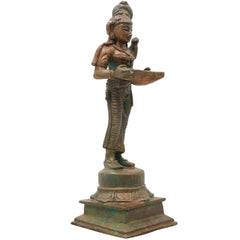 Bronze Deepalakshmi Idol, Traditional Lakshmi Vilakku, Standing Pooja Lamp for Mandir, Temple, Vastu, Home Decor &amp; Spiritual Gifting, Brown, 6.5 Inch, 1 Piece