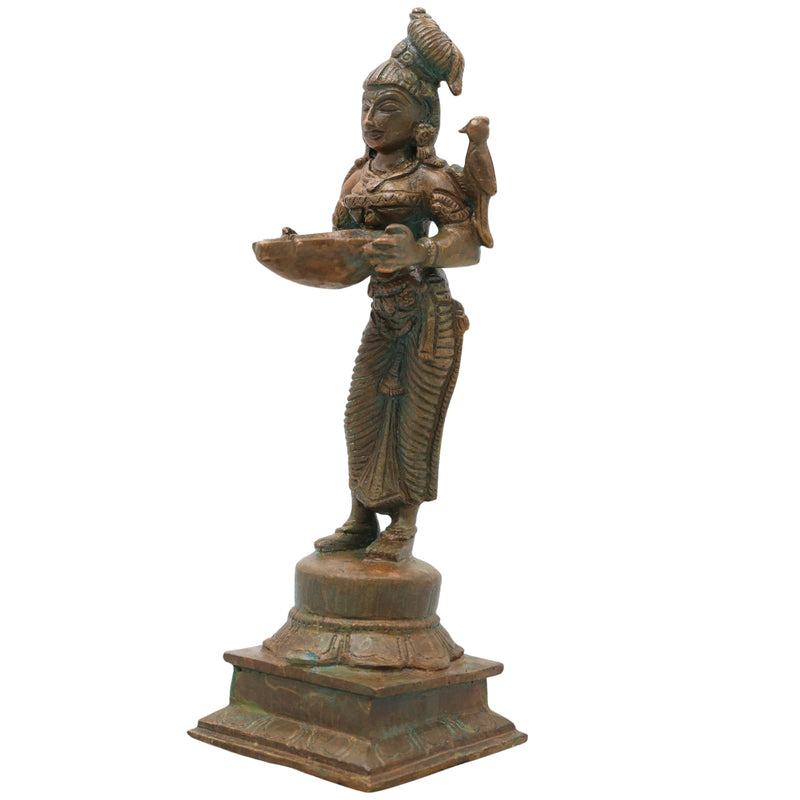 Bronze Deepalakshmi Idol, Traditional Lakshmi Vilakku, Standing Pooja Lamp for Mandir, Temple, Vastu, Home Decor &amp; Spiritual Gifting, Brown, 6.5 Inch, 1 Piece