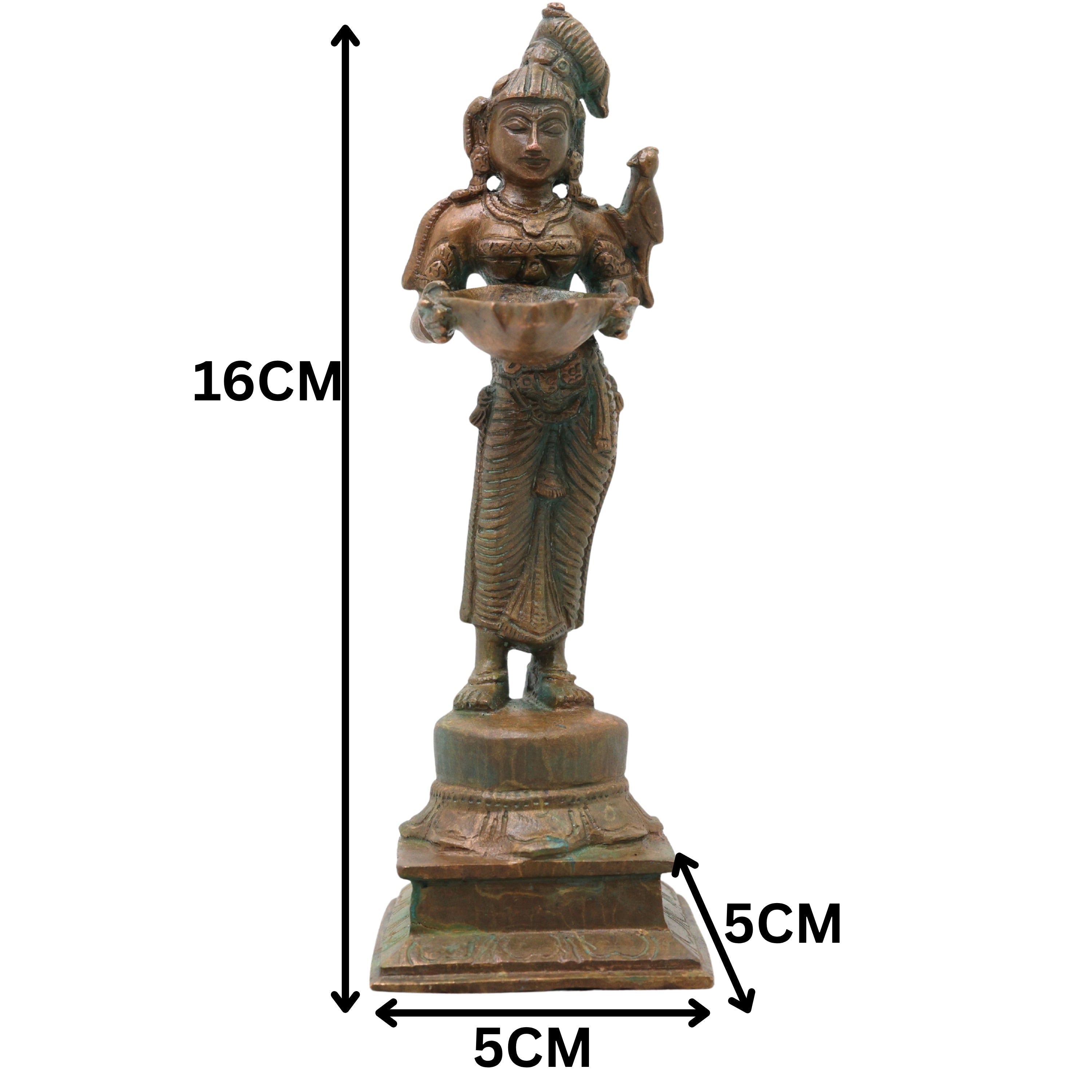 Bronze Deepalakshmi Idol, Traditional Lakshmi Vilakku, Standing Pooja Lamp for Mandir, Temple, Vastu, Home Decor &amp; Spiritual Gifting, Brown, 6.5 Inch, 1 Piece
