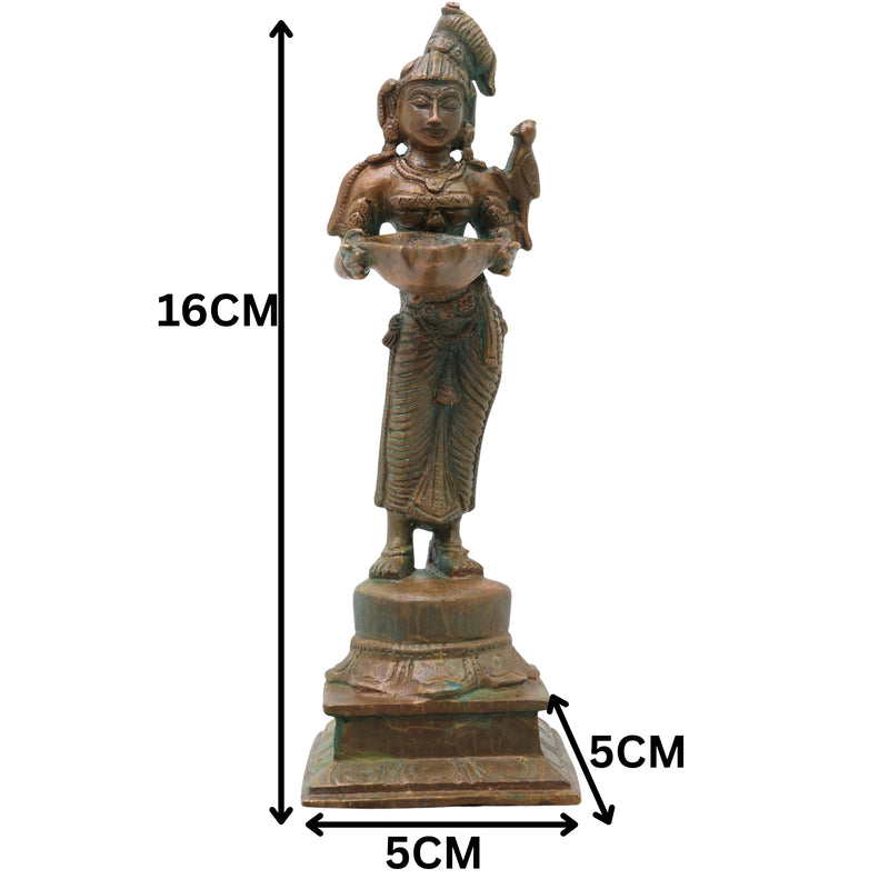 Bronze Deepalakshmi Idol, Traditional Lakshmi Vilakku, Standing Pooja Lamp for Mandir, Temple, Vastu, Home Decor &amp; Spiritual Gifting, Brown, 6.5 Inch, 1 Piece