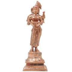 Bronze Deepalakshmi Idol Handcrafted Chola Style Lakshmi Vilakku Lamp for Pooja, Home Decor & Spiritual Gifting, Gold, 6.5 Inch, 1 Piece