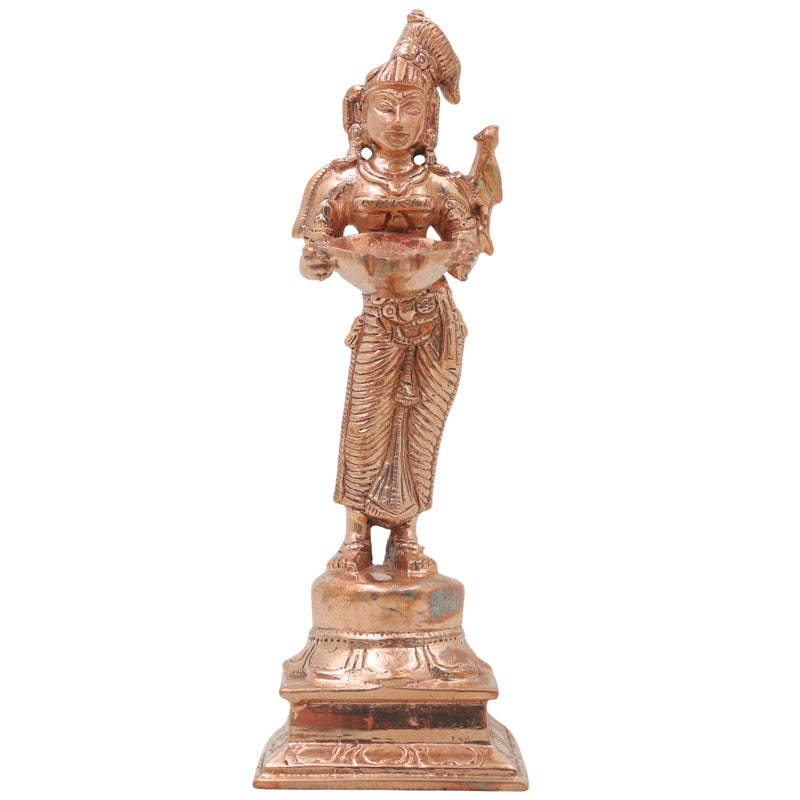 Bronze Deepalakshmi Idol Handcrafted Chola Style Lakshmi Vilakku Lamp for Pooja, Home Decor & Spiritual Gifting, Gold, 6.5 Inch, 1 Piece