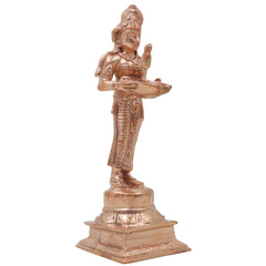 Bronze Deepalakshmi Idol Handcrafted Chola Style Lakshmi Vilakku Lamp for Pooja, Home Decor & Spiritual Gifting, Gold, 6.5 Inch, 1 Piece
