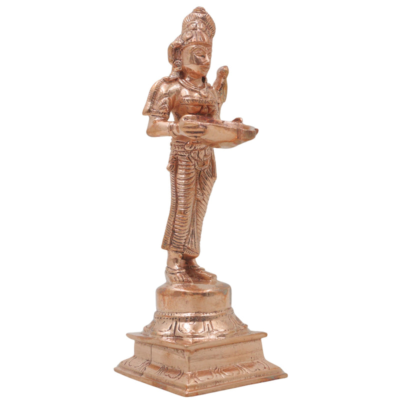 Bronze Deepalakshmi Idol Handcrafted Chola Style Lakshmi Vilakku Lamp for Pooja, Home Decor & Spiritual Gifting, Gold, 6.5 Inch, 1 Piece