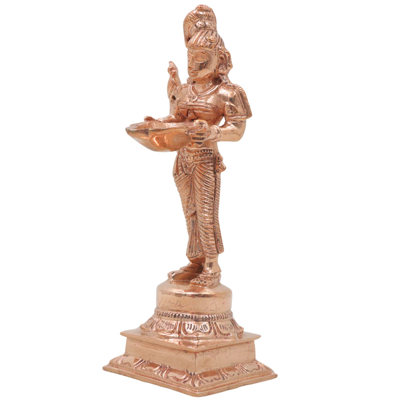Bronze Deepalakshmi Idol Handcrafted Chola Style Lakshmi Vilakku Lamp for Pooja, Home Decor & Spiritual Gifting, Gold, 6.5 Inch, 1 Piece