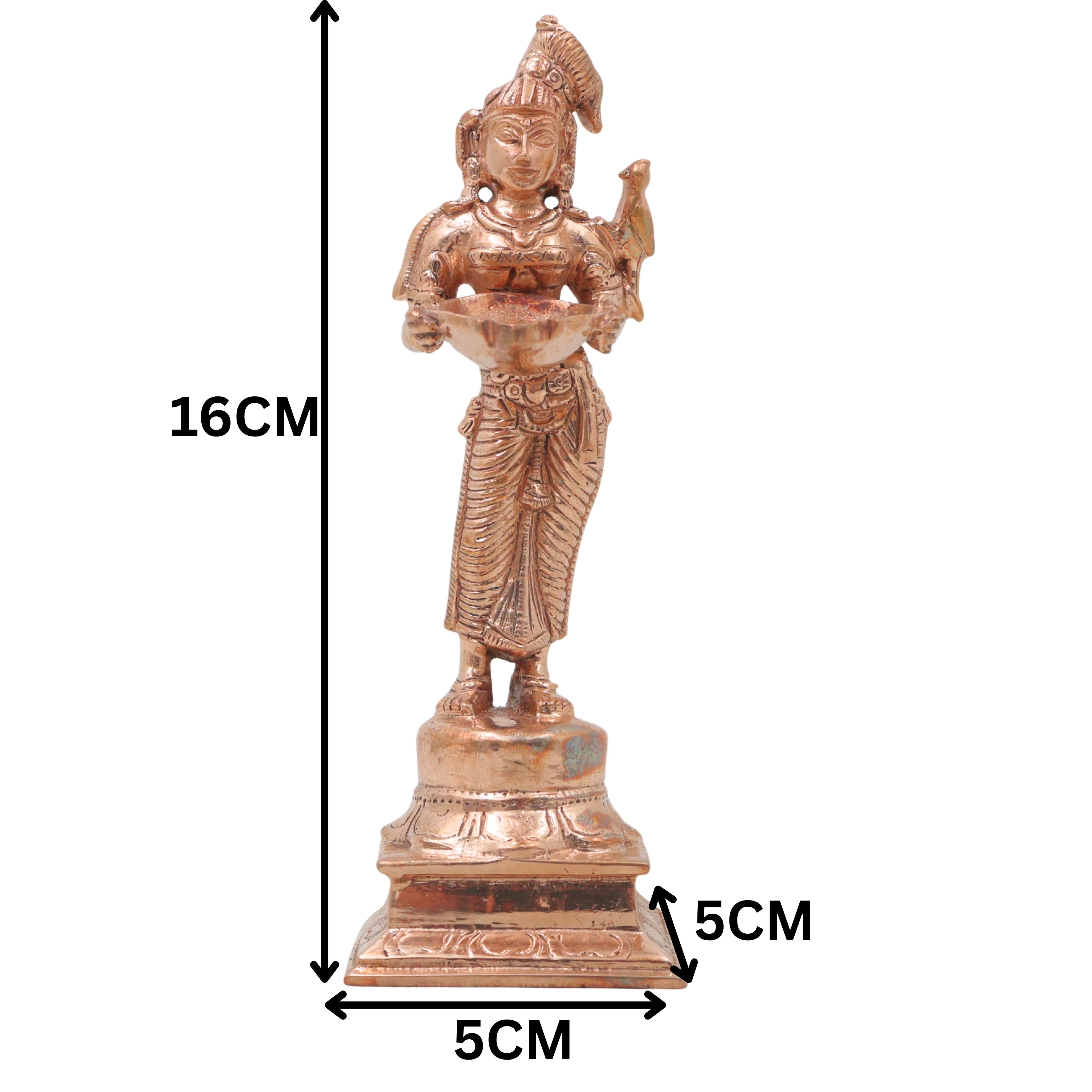 Bronze Deepalakshmi Idol Handcrafted Chola Style Lakshmi Vilakku Lamp for Pooja, Home Decor & Spiritual Gifting, Gold, 6.5 Inch, 1 Piece