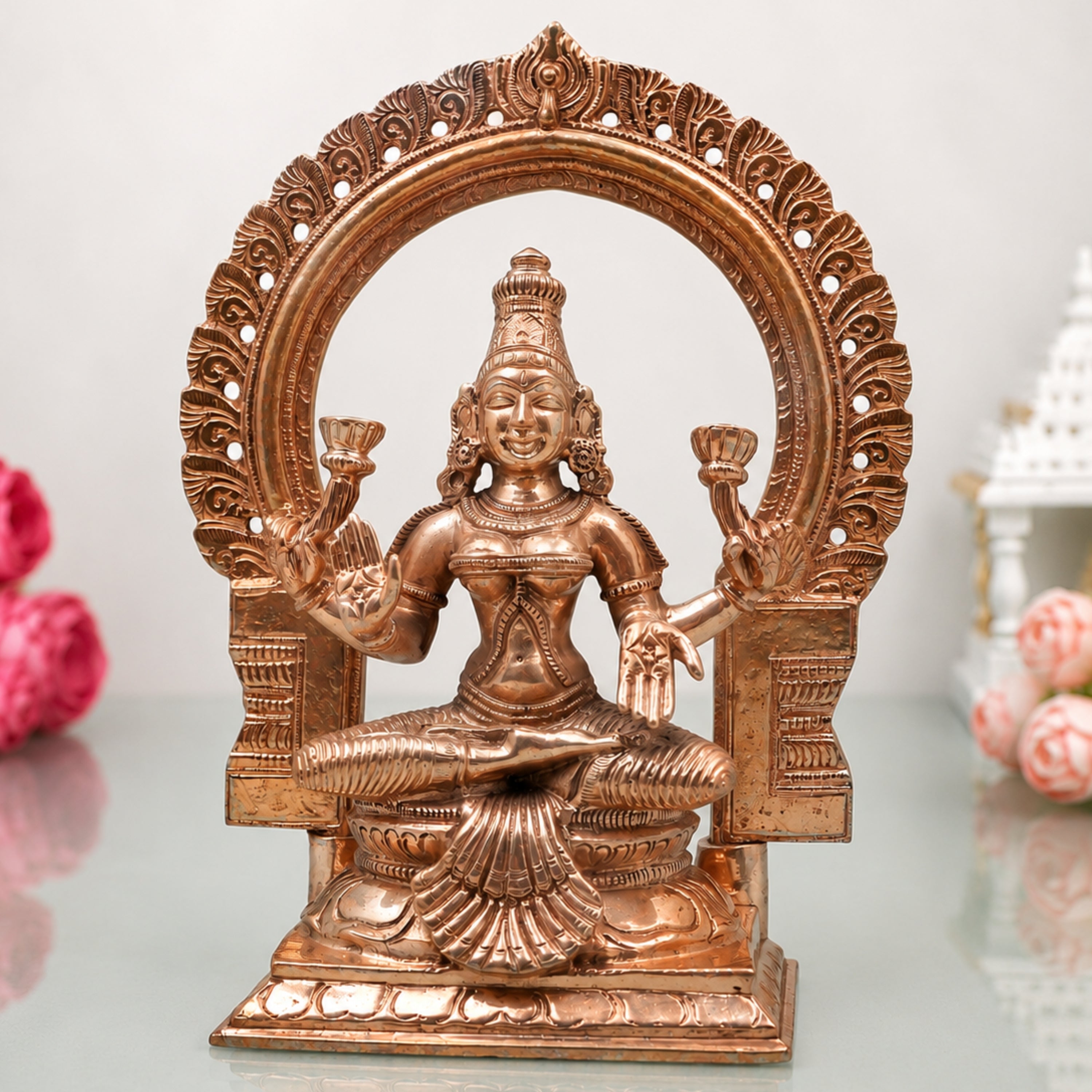 Bronze Lakshmi Idol Murti, Mahalakshmi Goddess Statue for Pooja, Home Decor & Spiritual Gifting, Gold, 8 Inch, 1 Piece