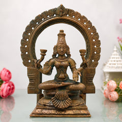 Bronze Lakshmi Idol Murti, Mahalakshmi Goddess Statue for Pooja, Home Decor & Spiritual Gifting, Brown, 7.5 Inch, 1 Piece