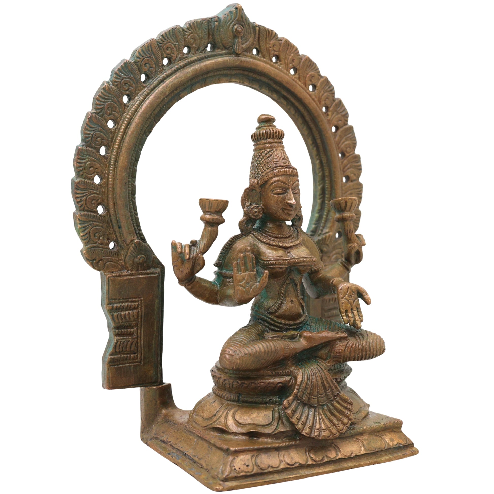 Bronze Lakshmi Idol Murti, Mahalakshmi Goddess Statue for Pooja, Home Decor & Spiritual Gifting, Brown, 7.5 Inch, 1 Piece