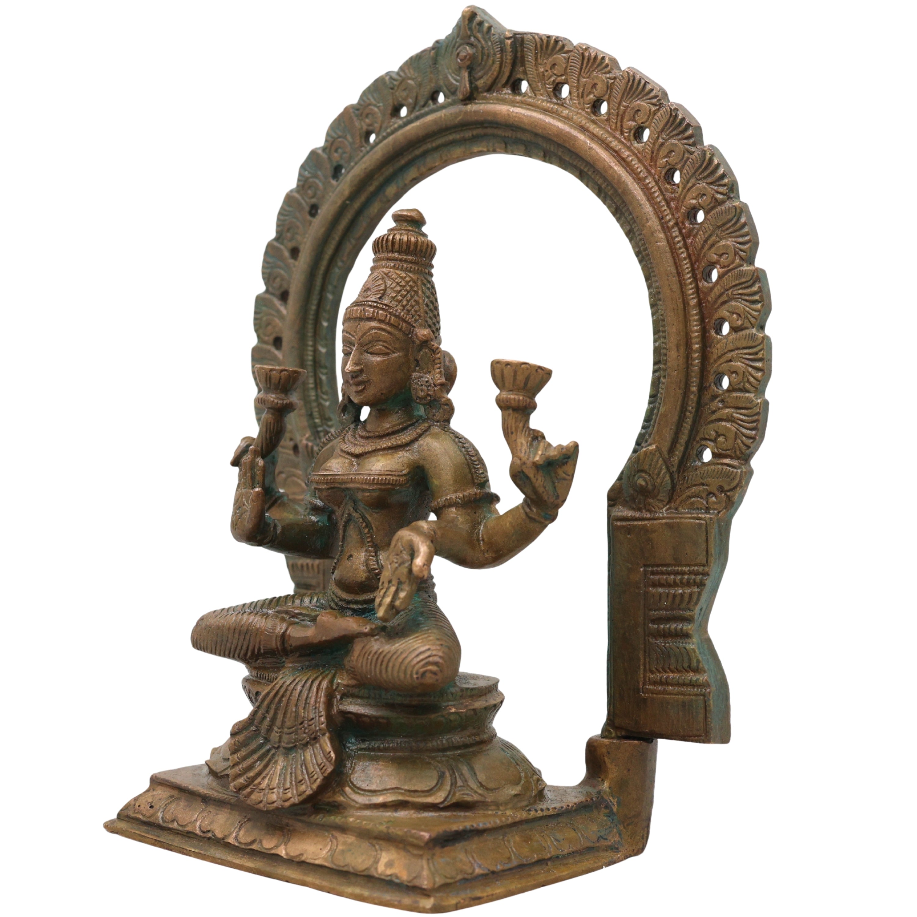 Bronze Lakshmi Idol Murti, Mahalakshmi Goddess Statue for Pooja, Home Decor & Spiritual Gifting, Brown, 7.5 Inch, 1 Piece