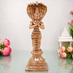Bronze Nagaraja Idol, Naga Devata Sarpa Raja Murti for Pooja, Home Decor, Gifting Handcrafted Chola Style, Gold, 6 Inch, 1 Piece