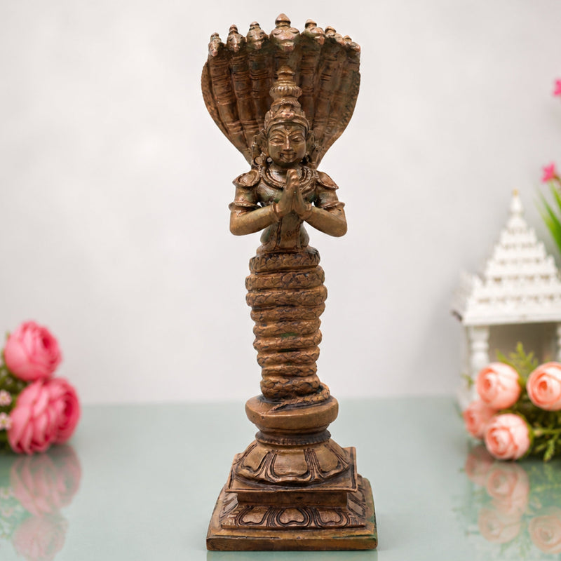 Bronze Nagaraja Idol, Naga Devata Serpent King Murti for Pooja, Home Decor & Spiritual Gifting, Brown, 6 Inch, 1 Piece