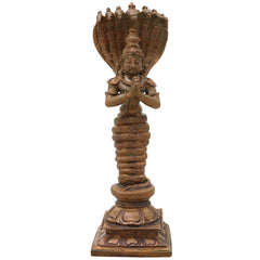 Bronze Nagaraja Idol, Naga Devata Serpent King Murti for Pooja, Home Decor & Spiritual Gifting, Brown, 6 Inch, 1 Piece