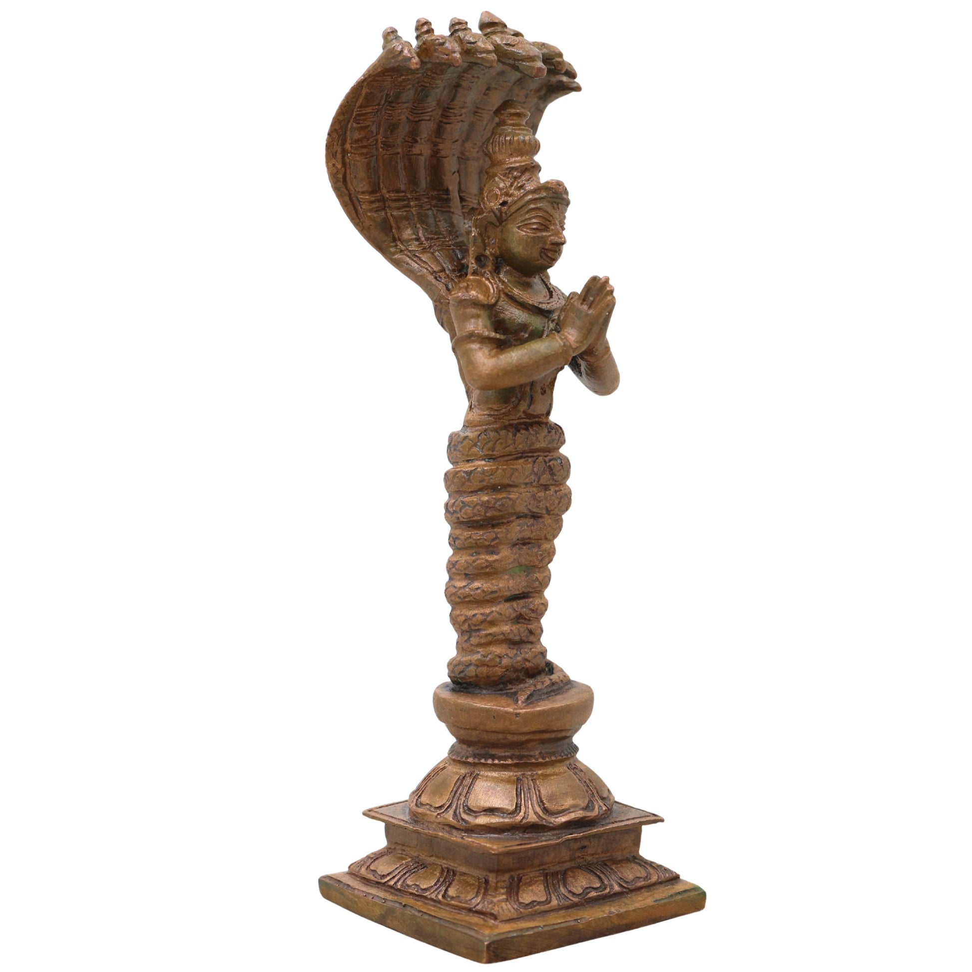 Bronze Nagaraja Idol, Naga Devata Serpent King Murti for Pooja, Home Decor & Spiritual Gifting, Brown, 6 Inch, 1 Piece