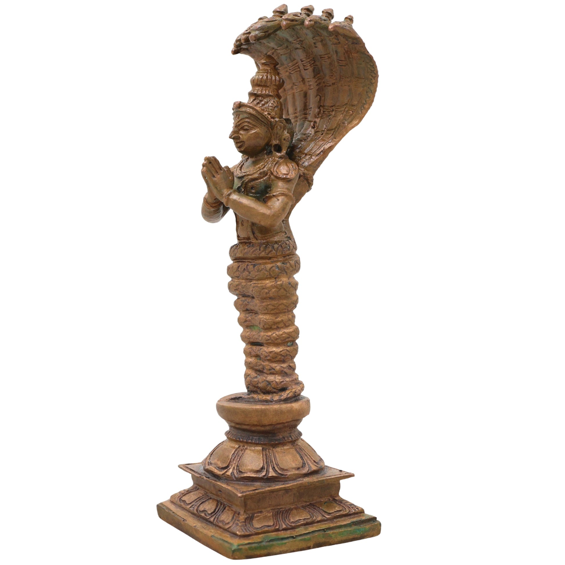 Bronze Nagaraja Idol, Naga Devata Serpent King Murti for Pooja, Home Decor & Spiritual Gifting, Brown, 6 Inch, 1 Piece