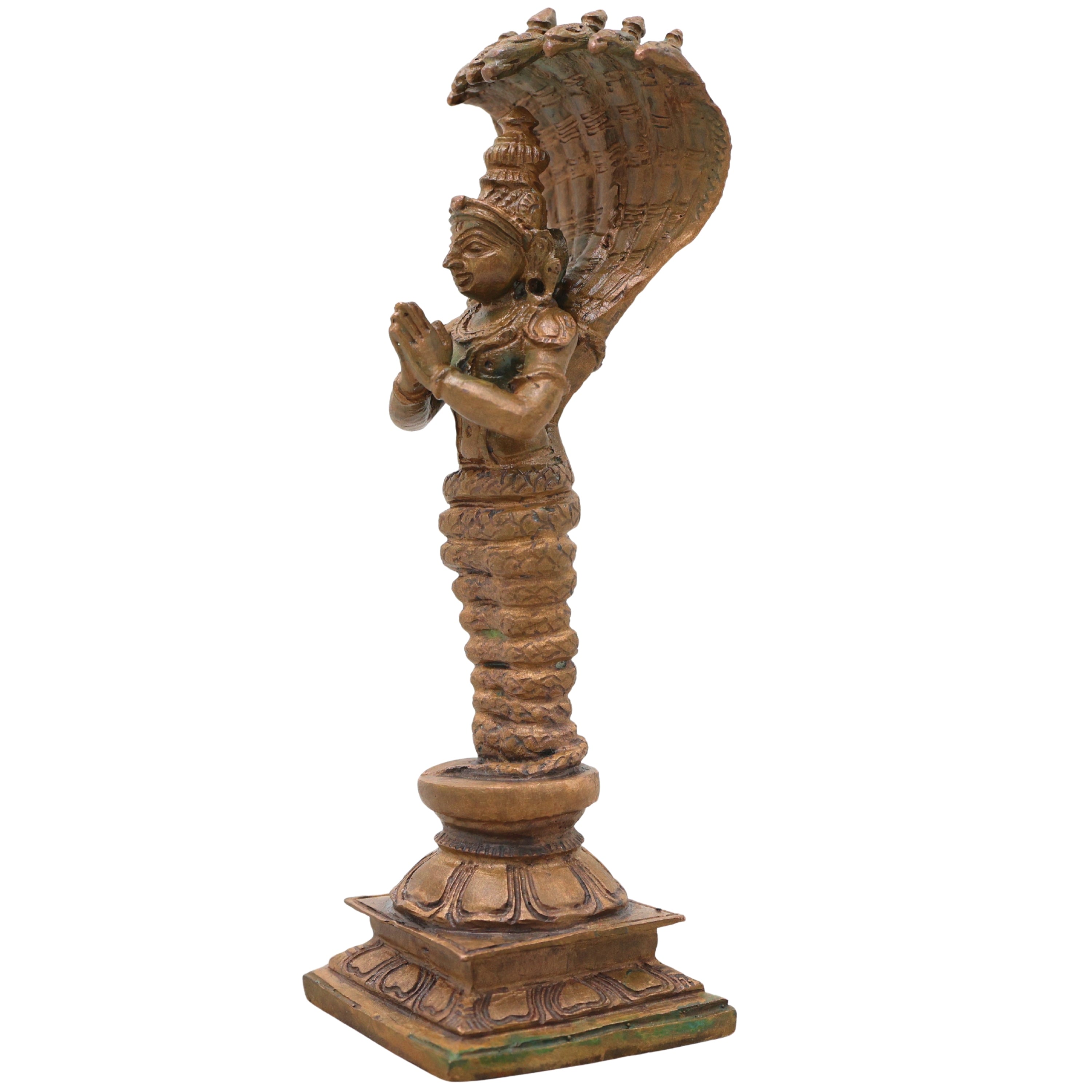 Bronze Nagaraja Idol, Naga Devata Serpent King Murti for Pooja, Home Decor & Spiritual Gifting, Brown, 6 Inch, 1 Piece