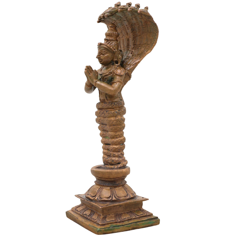 Bronze Nagaraja Idol, Naga Devata Serpent King Murti for Pooja, Home Decor & Spiritual Gifting, Brown, 6 Inch, 1 Piece