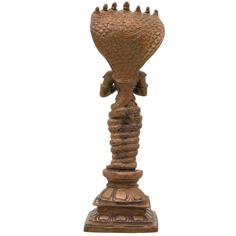 Bronze Nagaraja Idol, Naga Devata Serpent King Murti for Pooja, Home Decor & Spiritual Gifting, Brown, 6 Inch, 1 Piece