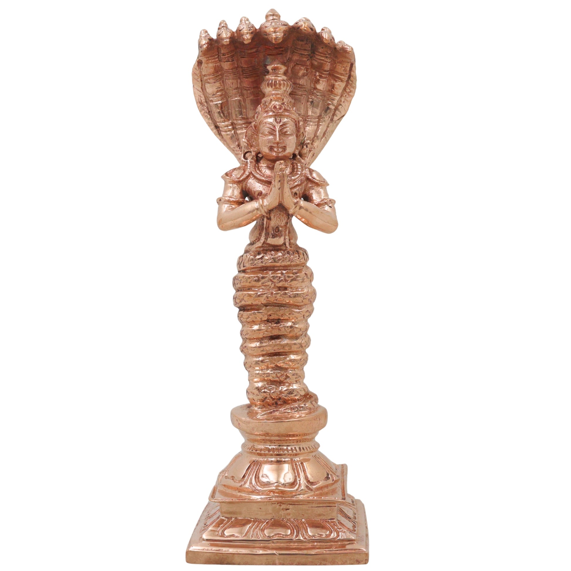 Bronze Nagaraja Idol, Naga Devata Sarpa Raja Murti for Pooja, Home Decor, Gifting Handcrafted Chola Style, Gold, 6 Inch, 1 Piece