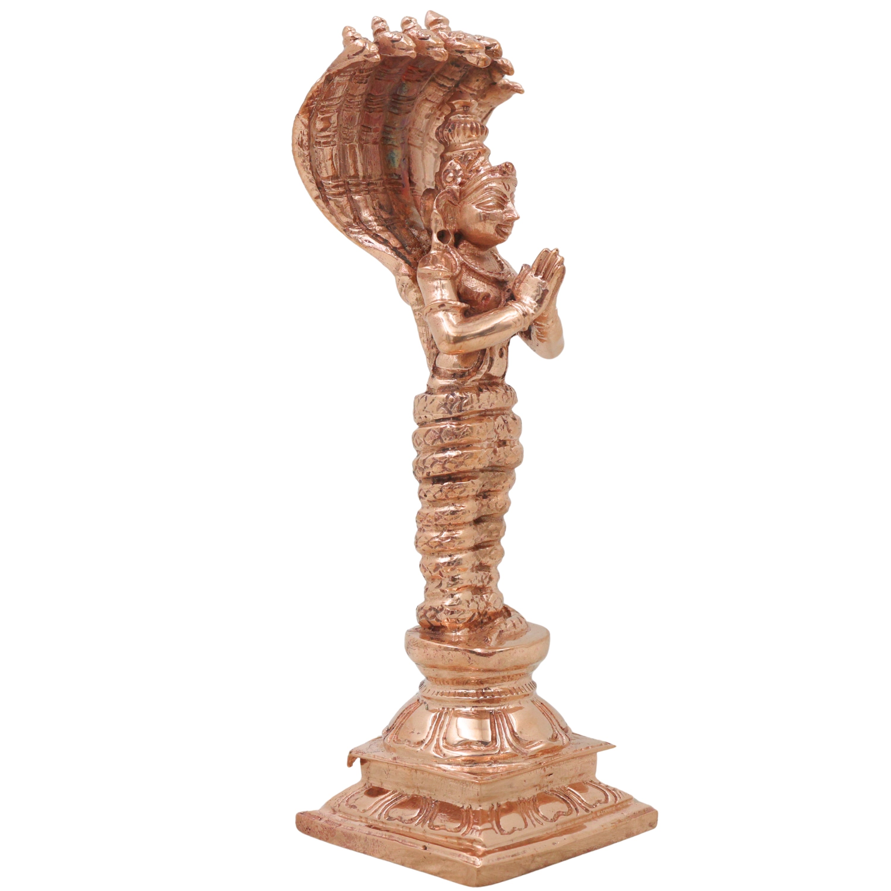 Bronze Nagaraja Idol, Naga Devata Sarpa Raja Murti for Pooja, Home Decor, Gifting Handcrafted Chola Style, Gold, 6 Inch, 1 Piece