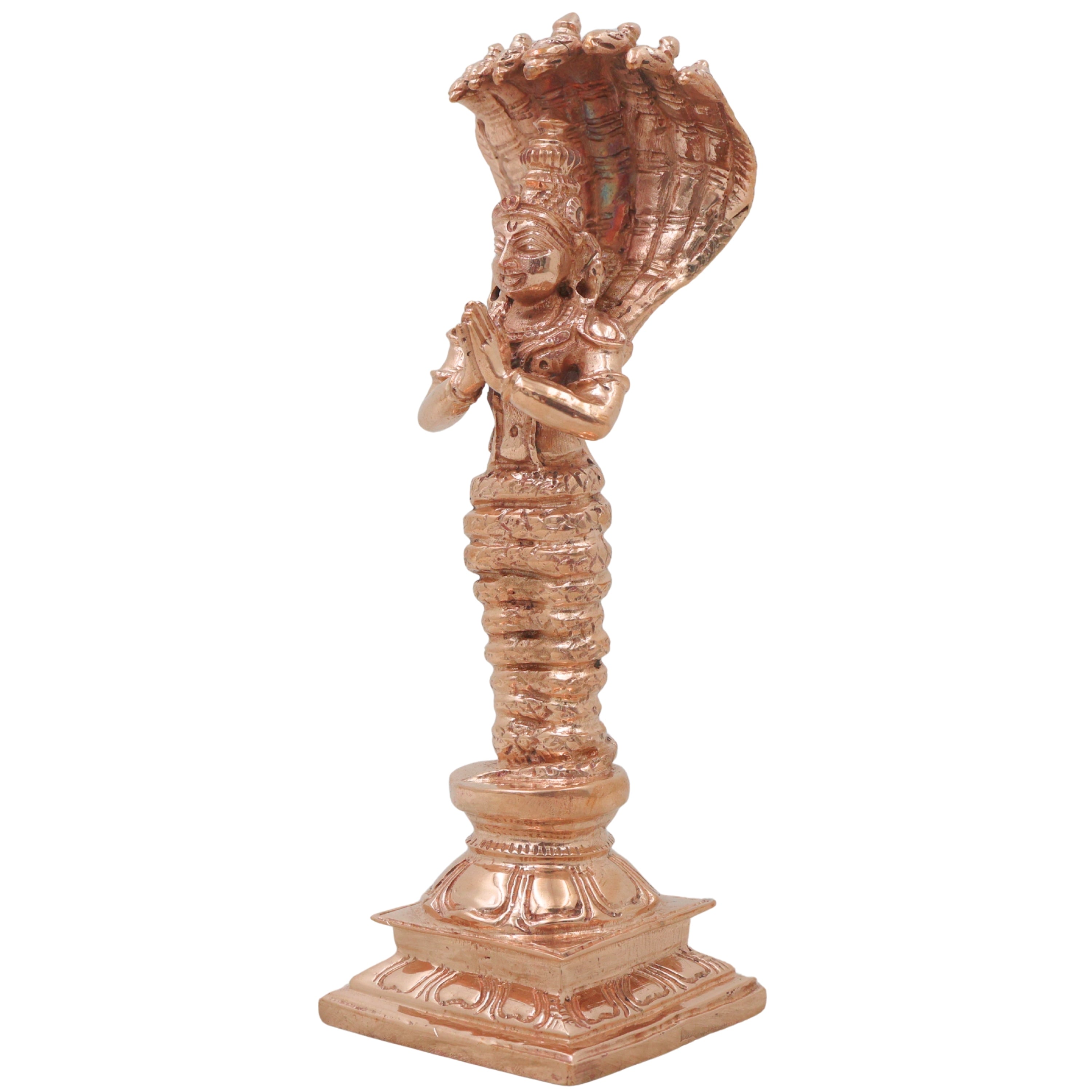 Bronze Nagaraja Idol, Naga Devata Sarpa Raja Murti for Pooja, Home Decor, Gifting Handcrafted Chola Style, Gold, 6 Inch, 1 Piece