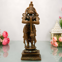 Bronze Hanuman Idol, Anjaneya Handcrafted Bajrangbali Murti for Pooja, Home Decor & Spiritual Gifting, Brown, 4.5 Inch, 1 Piece