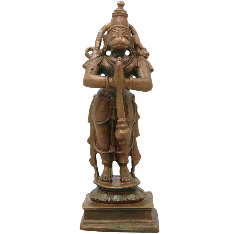 Bronze Hanuman Idol, Anjaneya Handcrafted Bajrangbali Murti for Pooja, Home Decor & Spiritual Gifting, Brown, 4.5 Inch, 1 Piece