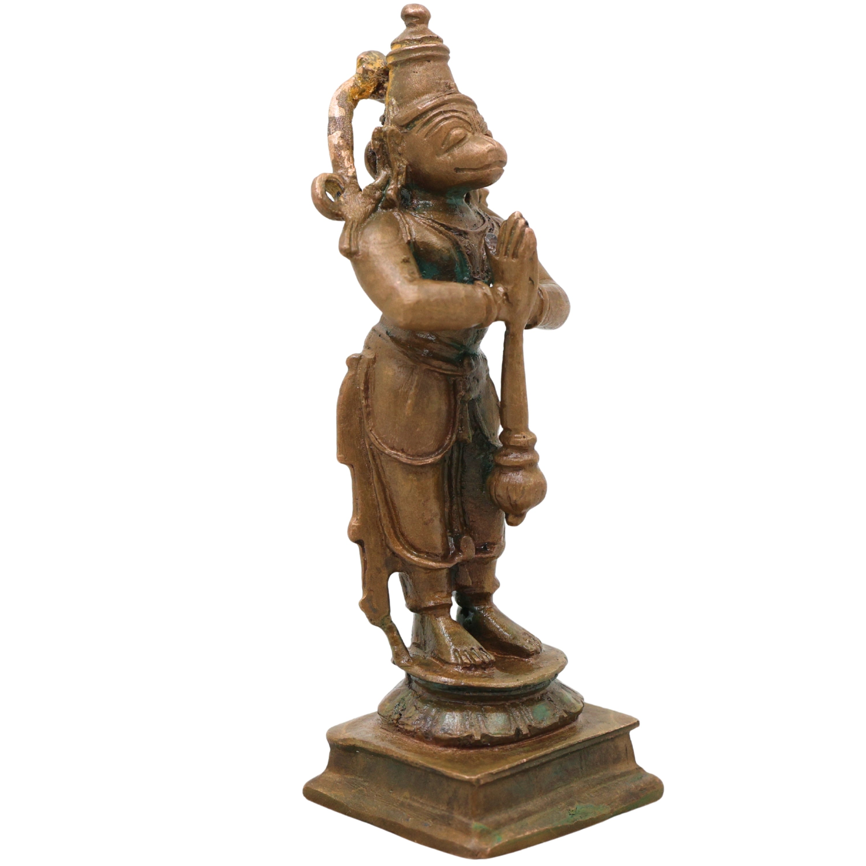 Bronze Hanuman Idol, Anjaneya Handcrafted Bajrangbali Murti for Pooja, Home Decor & Spiritual Gifting, Brown, 4.5 Inch, 1 Piece