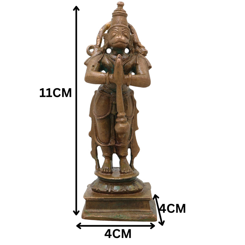 Bronze Hanuman Idol, Anjaneya Handcrafted Bajrangbali Murti for Pooja, Home Decor & Spiritual Gifting, Brown, 4.5 Inch, 1 Piece