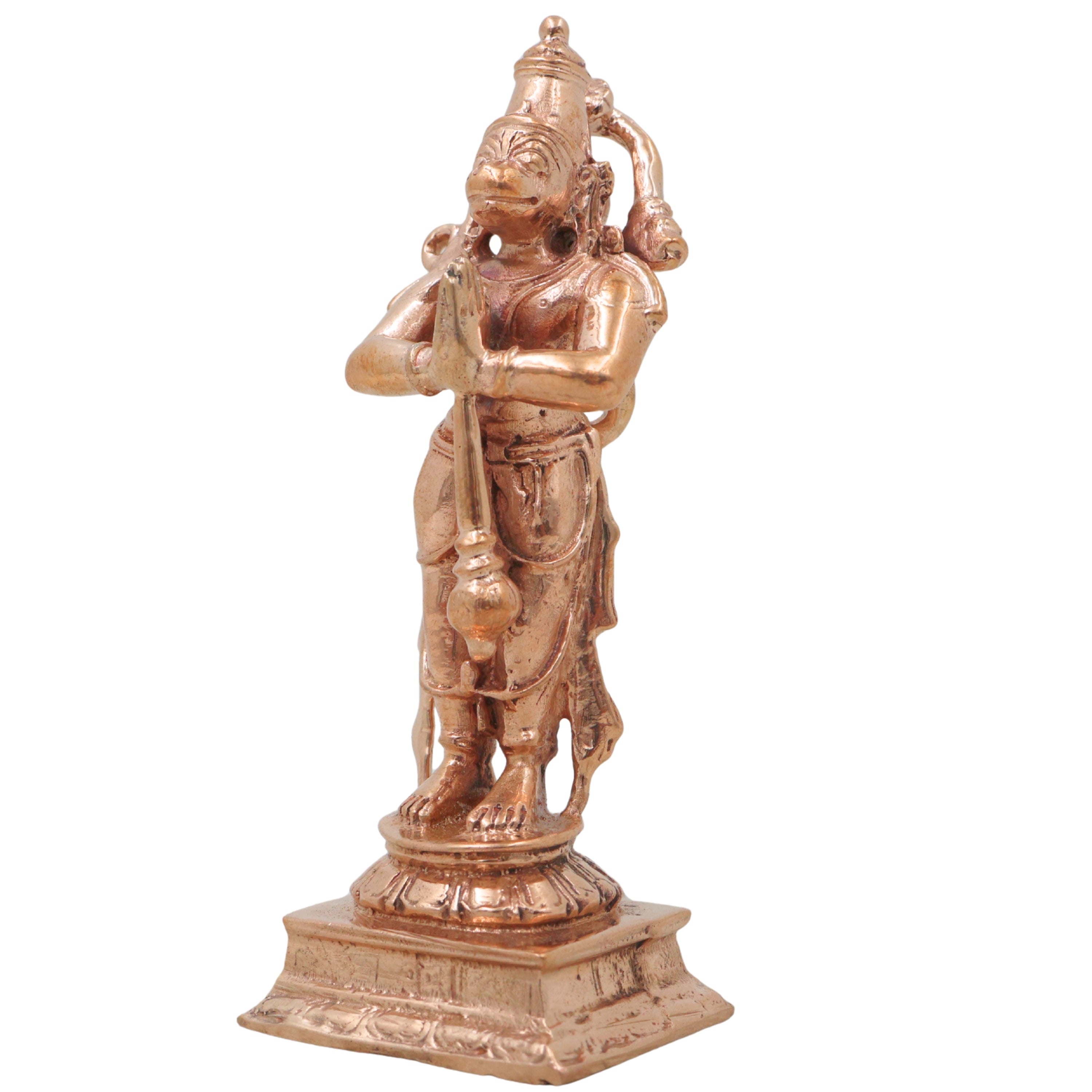 Bronze Hanuman Idol, Anjaneya Handcrafted Bajrangbali Murti for Pooja, Home Decor & Spiritual Gifting, Gold, 4.5 Inch, 1 Piece