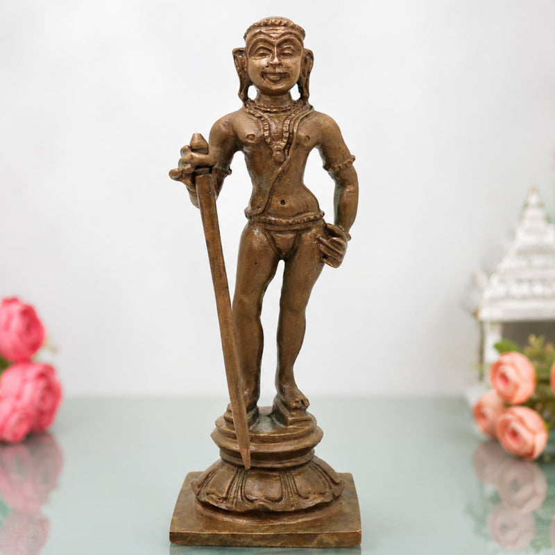 Bronze Murugan Idol Dhandayudhapani Subramanya Kartikeya Statue for Pooja Home Decor Gifting Handcrafted Chola Style, Brown, 4 Inch, 1 Piece