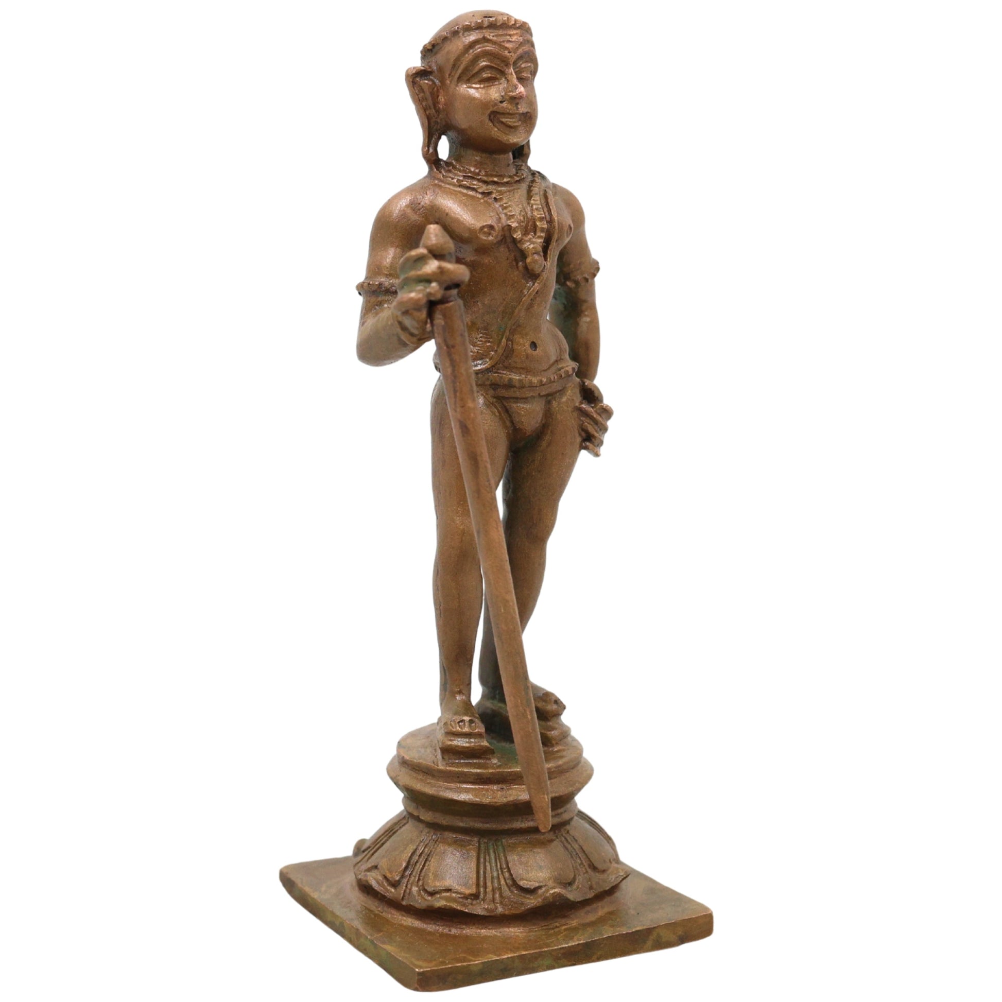 Bronze Murugan Idol Dhandayudhapani Subramanya Kartikeya Statue for Pooja Home Decor Gifting Handcrafted Chola Style, Brown, 4 Inch, 1 Piece