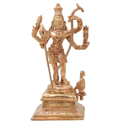Bronze Murugan Idol, Handcrafted Lord Kartikeya Subrahmanya Skanda Statue for Pooja, Home Decor & Gifting, Gold, 9 Inch, 1 Piece
