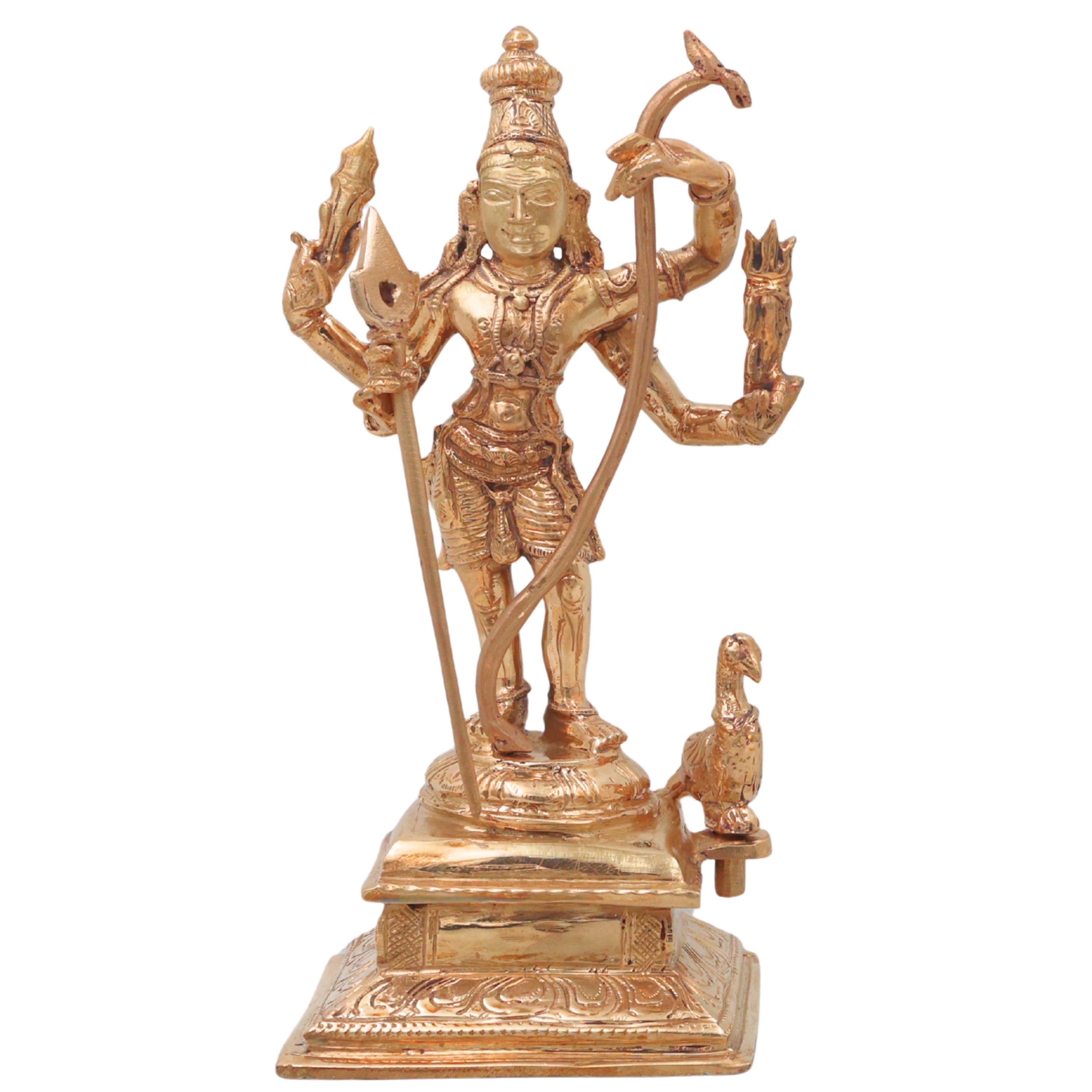 Bronze Murugan Idol, Handcrafted Lord Kartikeya Subrahmanya Skanda Statue for Pooja, Home Decor & Gifting, Gold, 9 Inch, 1 Piece