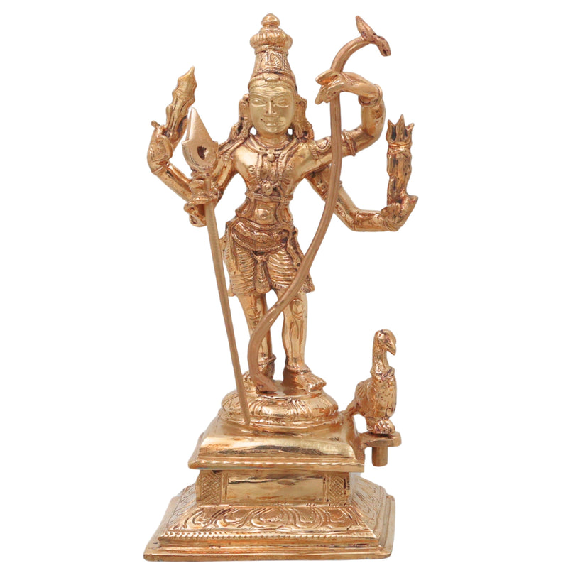 Bronze Murugan Idol, Handcrafted Lord Kartikeya Subrahmanya Skanda Statue for Pooja, Home Decor & Gifting, Gold, 9 Inch, 1 Piece