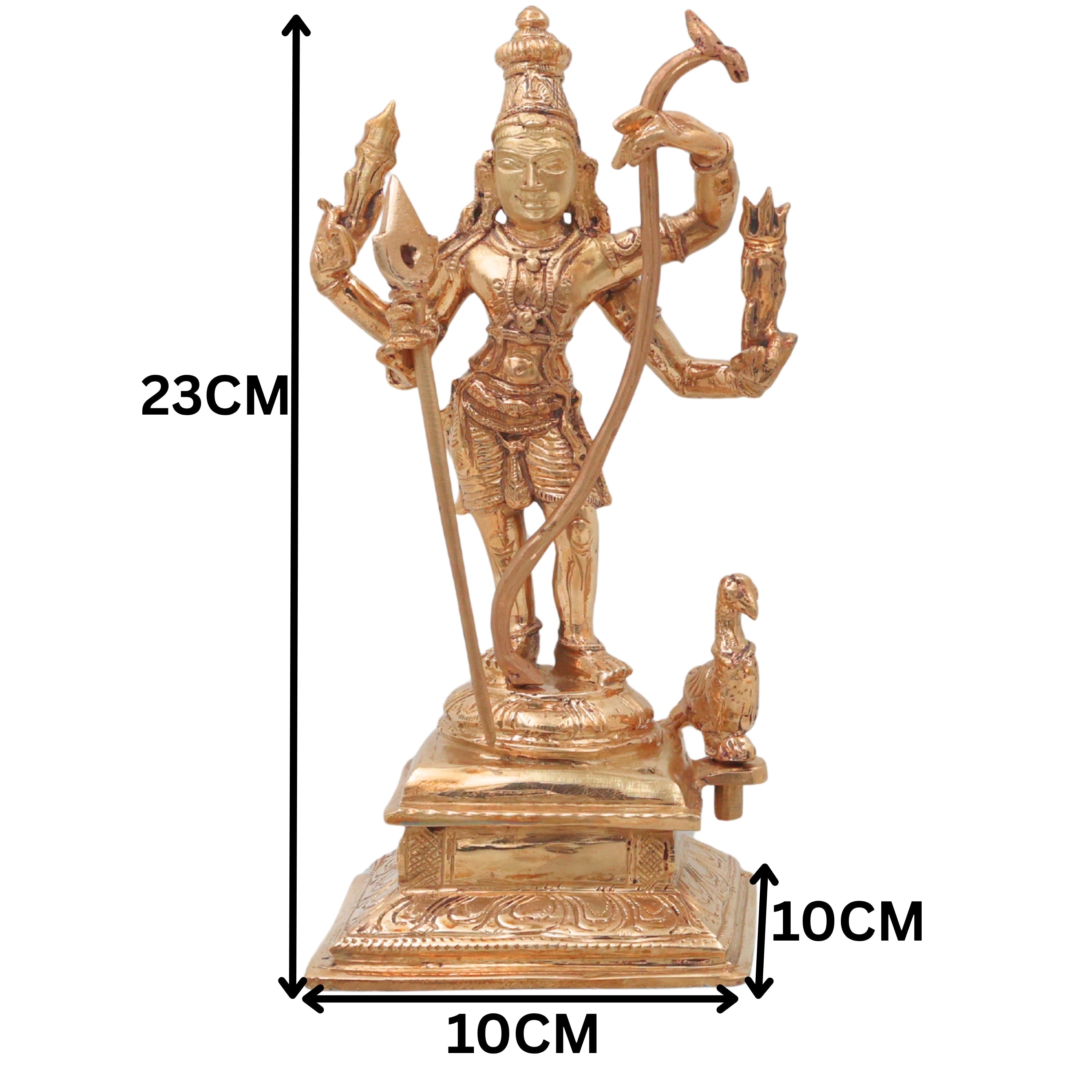 Bronze Murugan Idol, Handcrafted Lord Kartikeya Subrahmanya Skanda Statue for Pooja, Home Decor & Gifting, Gold, 9 Inch, 1 Piece