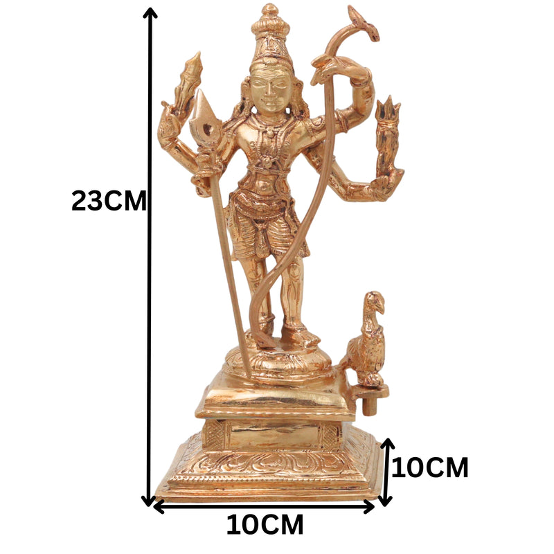 Bronze Murugan Idol, Handcrafted Lord Kartikeya Subrahmanya Skanda Statue for Pooja, Home Decor & Gifting, Gold, 9 Inch, 1 Piece
