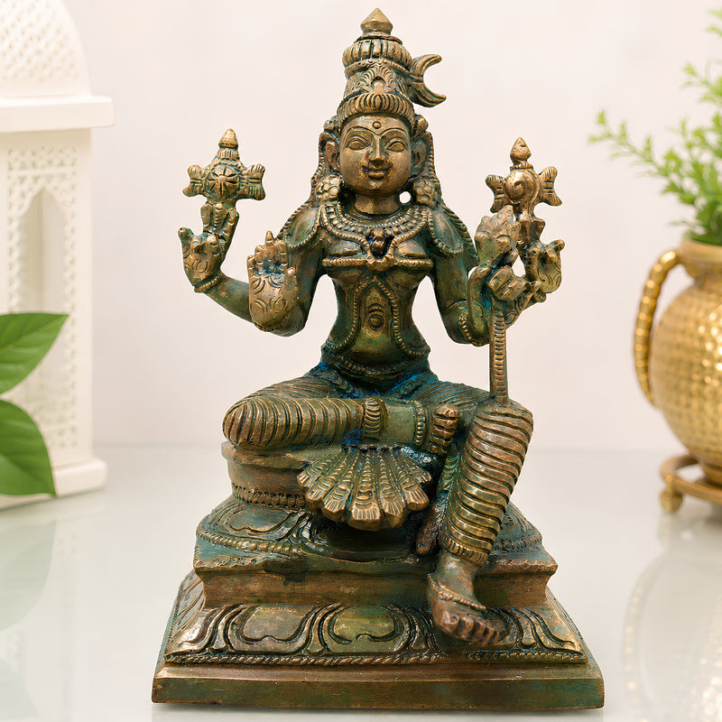 Bronze Bhuvaneshwari Devi Idol for Pooja, Kamakshi Devi Home Temple Decor, Spiritual Gifting & Vastu, Brown, 6 Inch, 1 Piece