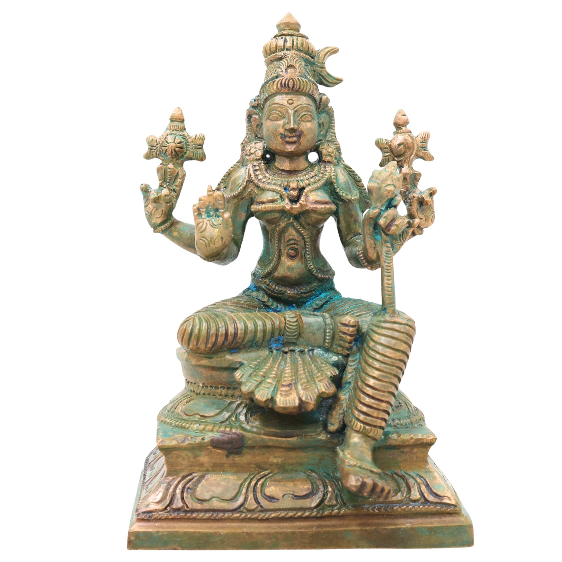 Bronze Bhuvaneshwari Devi Idol for Pooja, Kamakshi Devi Home Temple Decor, Spiritual Gifting & Vastu, Brown, 6 Inch, 1 Piece