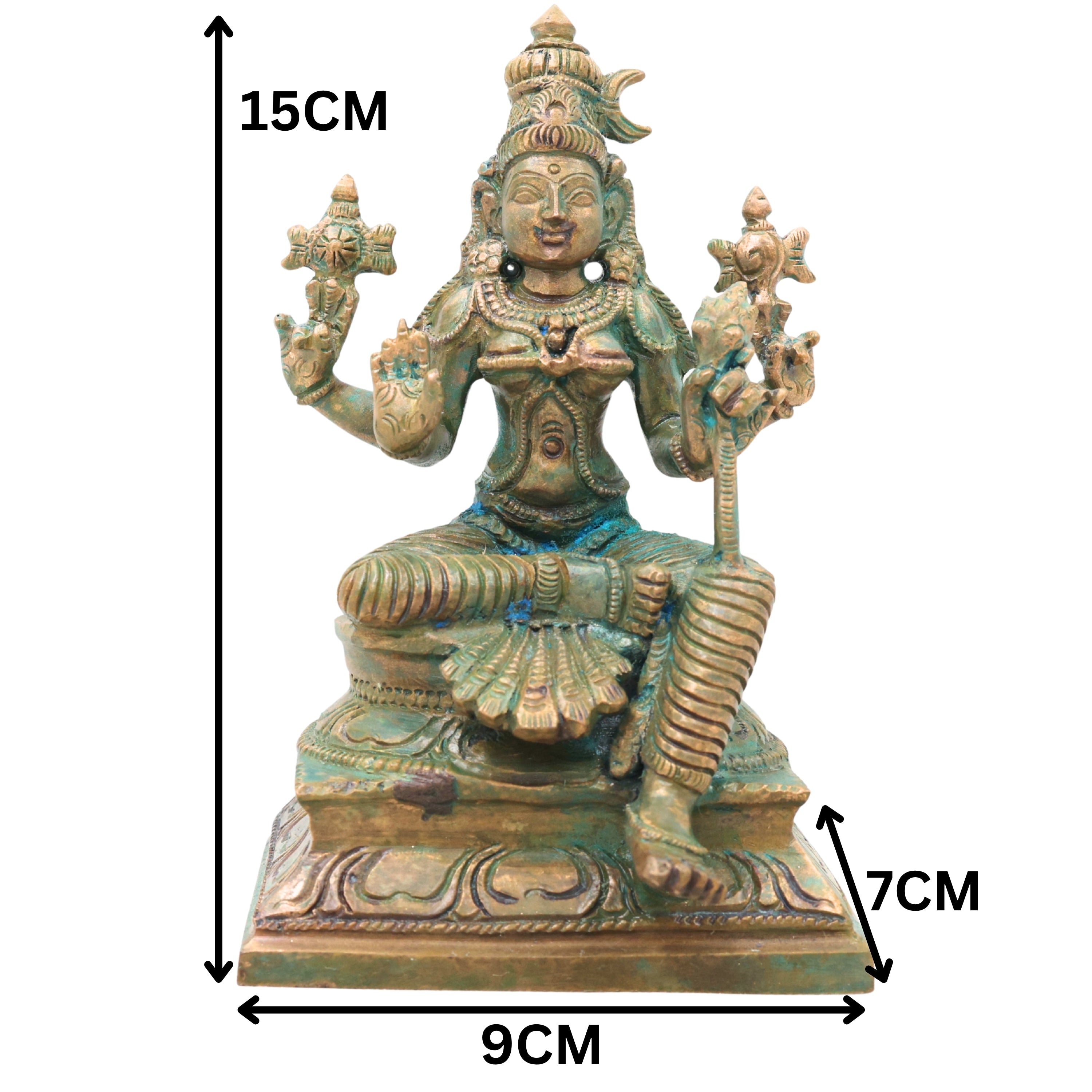 Bronze Bhuvaneshwari Devi Idol for Pooja, Kamakshi Devi Home Temple Decor, Spiritual Gifting & Vastu, Brown, 6 Inch, 1 Piece