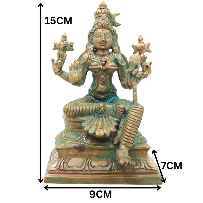 Bronze Bhuvaneshwari Devi Idol for Pooja, Kamakshi Devi Home Temple Decor, Spiritual Gifting & Vastu, Brown, 6 Inch, 1 Piece